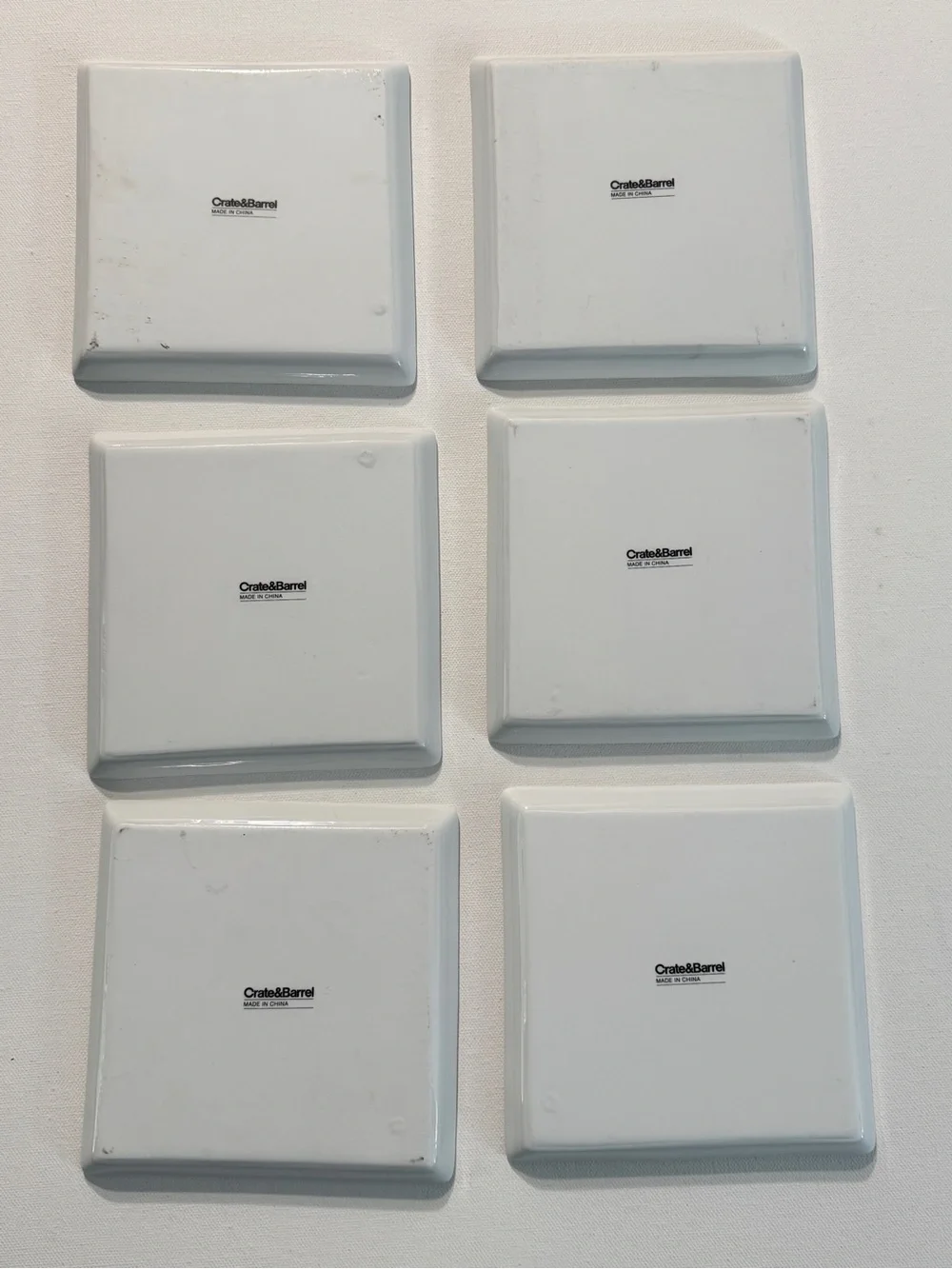 Set of 6 Square Crate & Barrel Travel Canape Plates ~ World Cities